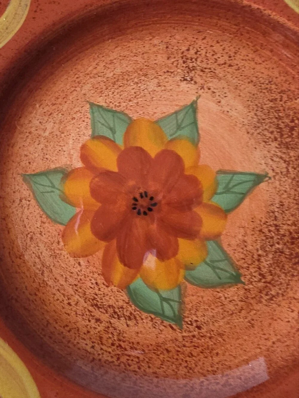 Hand-Painted Orange Floral Ceramic Serving Plate
